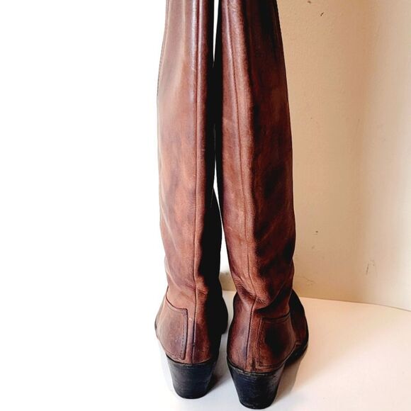 Acne Studios Pistol Brown Burnished Tall Leather Boots Size 37 US 7 - Picture 3 of 12